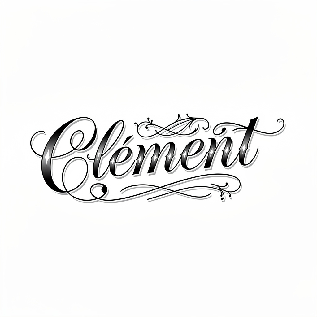 Ornate calligraphic tattoo design of the name Clément