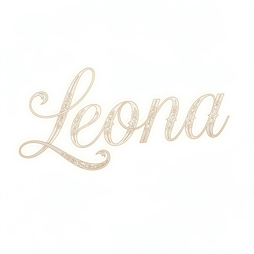 Intricate ornamental tattoo design spelling Leona in the Aurealic Fusion style on a white background.