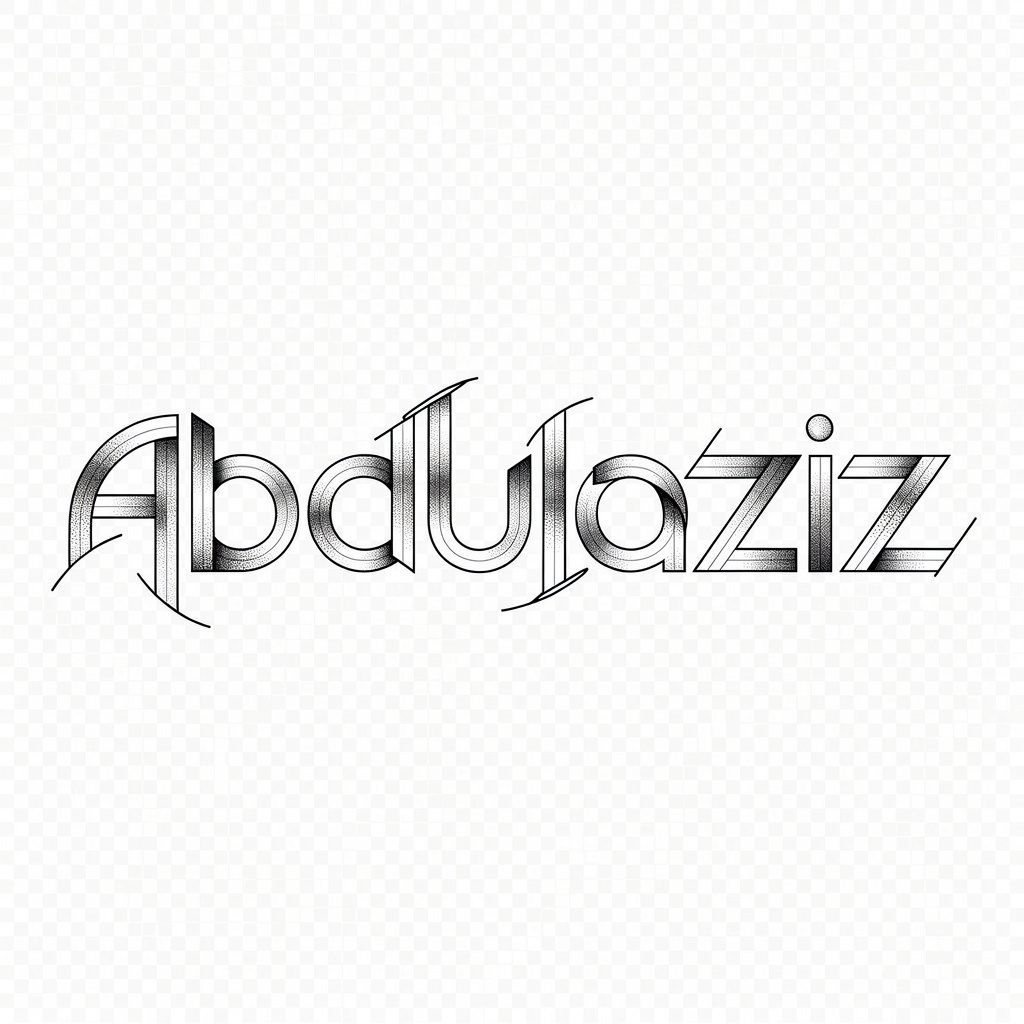 Geometric fine-line tattoo design of the name Abdulaziz in a futuristic style
