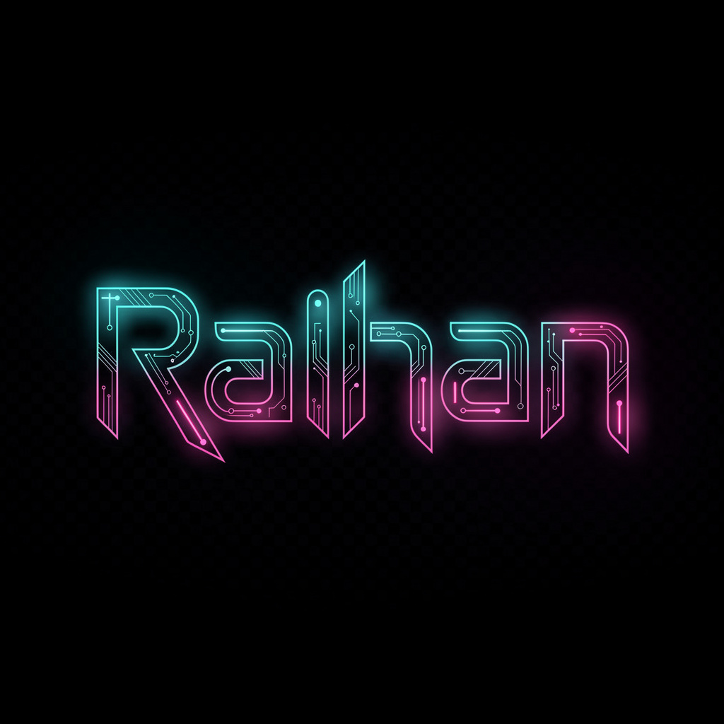 Futuristic neon-style Raihan name tattoo on a transparent background.