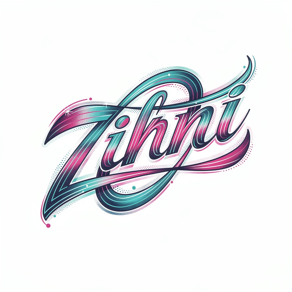 Futuristic AuroraFlux tattoo design where the name Zihni flows as glowing ribbons on white.