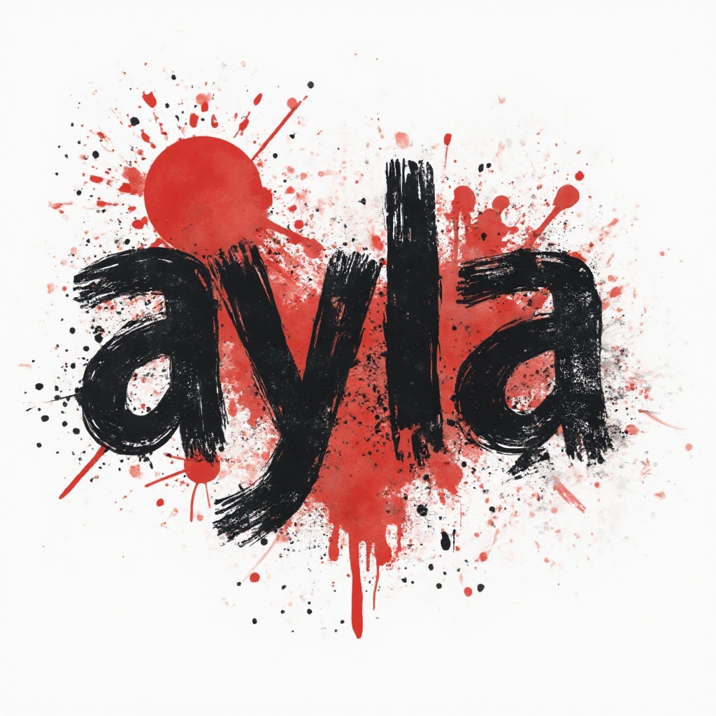 High-contrast black and red Trash Polka tattoo concept of the name ayla on white background