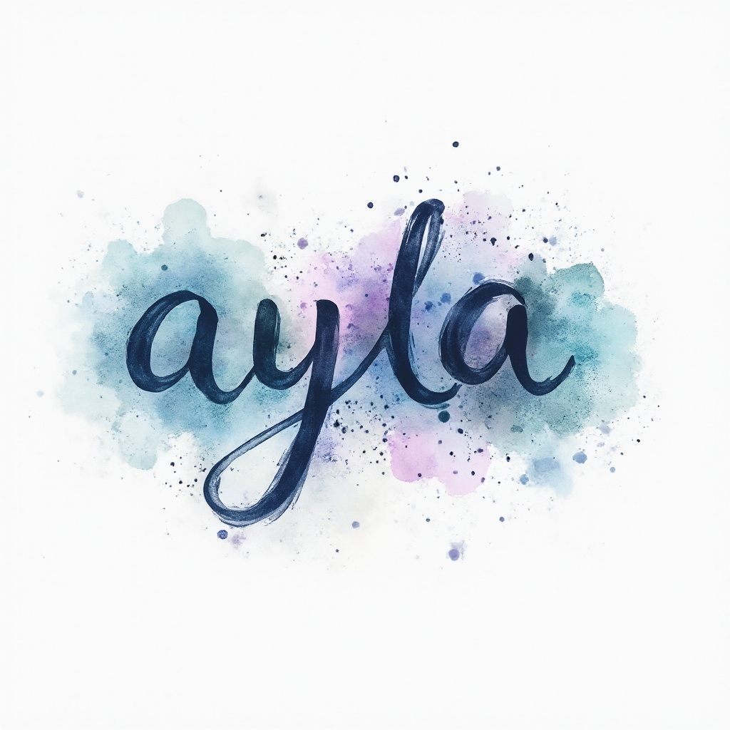 Watercolor splash tattoo concept of the name ayla with colorful brushstroke lettering on white background