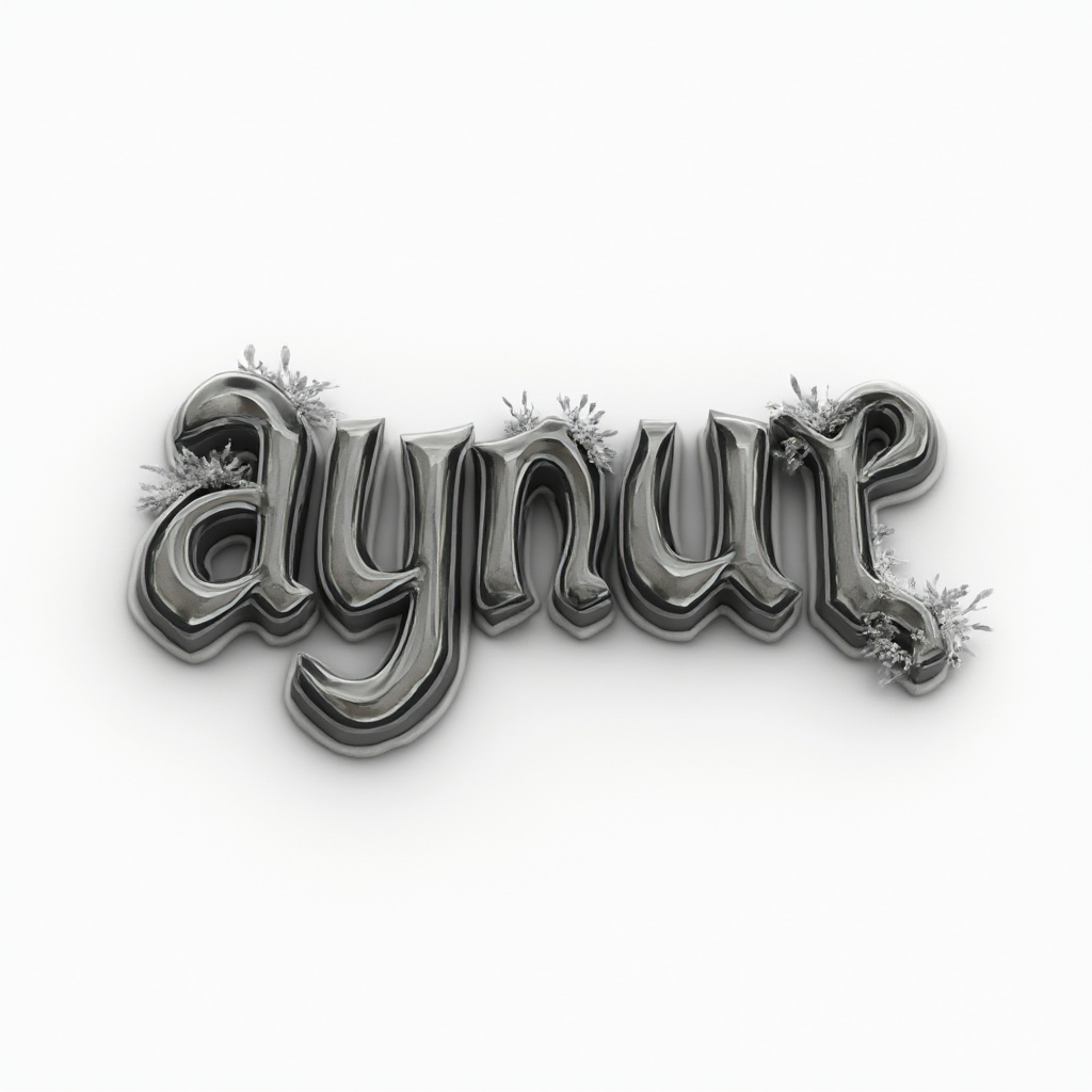 Dimensional stylized rendering of the name aynur with bold sculpted letters and subtle shading on a white background.