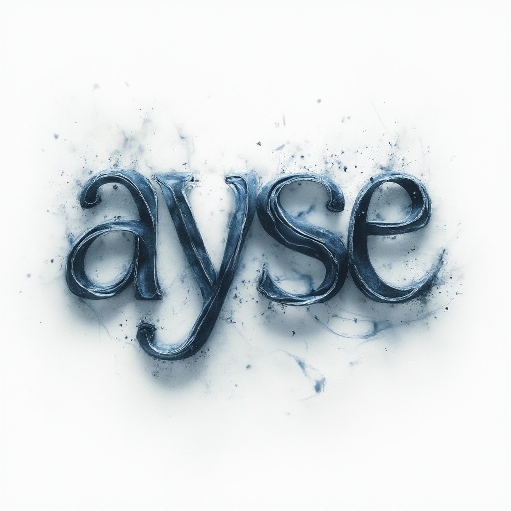 Surreal tattoo design of the name ayse as floating abstract ribbon letters on a white background