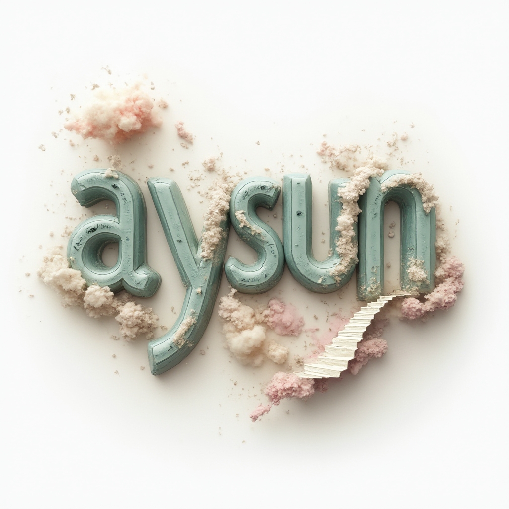 Surreal dreamscape tattoo design of the name aysun with morphing letters on a white background.
