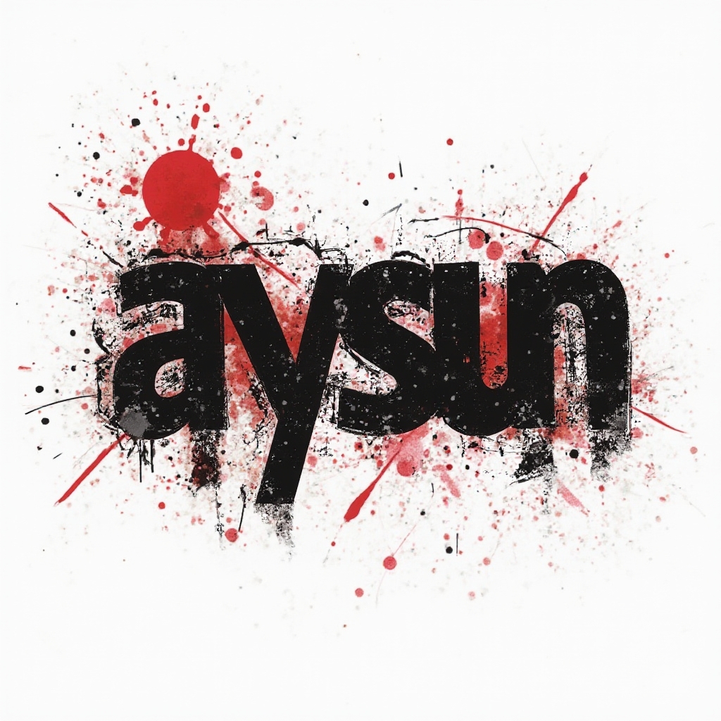 Trash Polka style tattoo design of the name aysun in bold black and red on a white background.