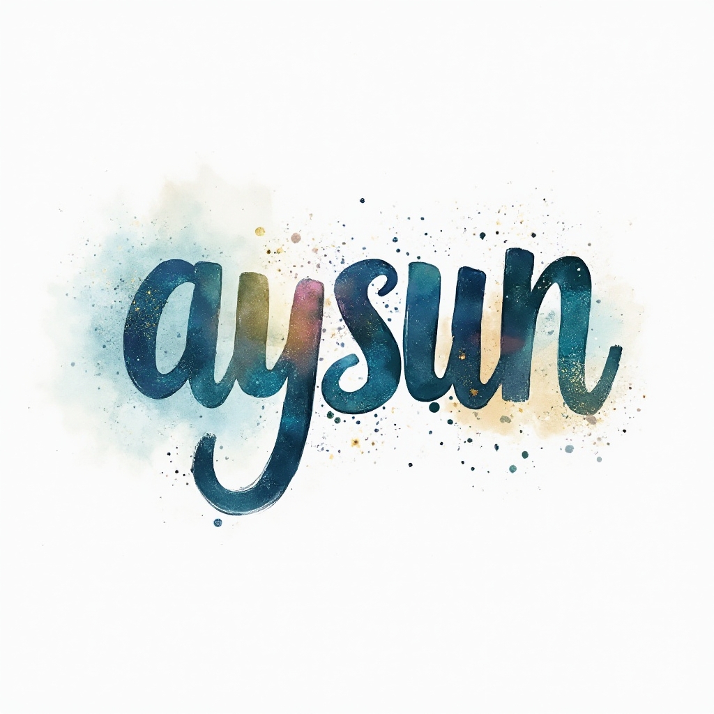 Watercolor galaxy-style tattoo design of the name aysun on a white background.