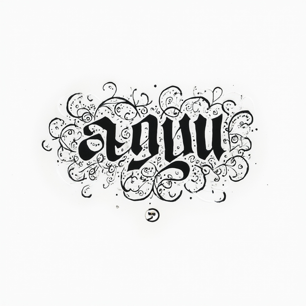 Ornamental abstract tattoo concept where the name ayu is hidden within flowing filigree lines on a white background.