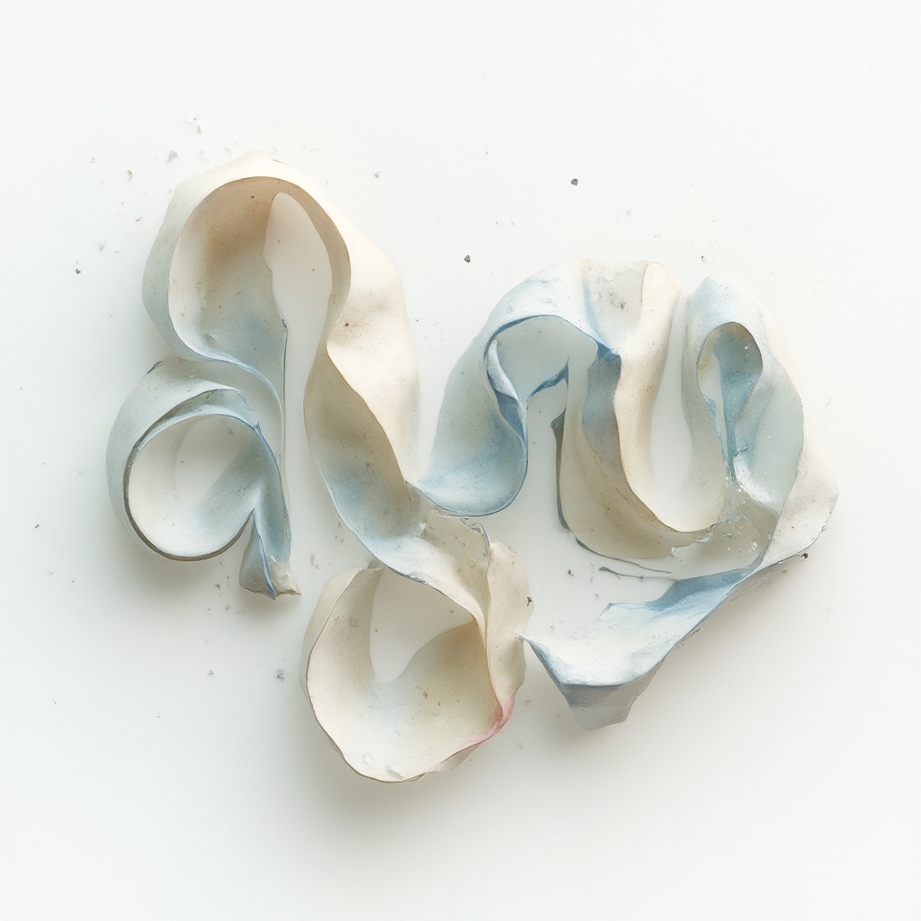 Surreal tattoo concept where the name ayu is formed from melting ribbon-like structures floating on a white background.