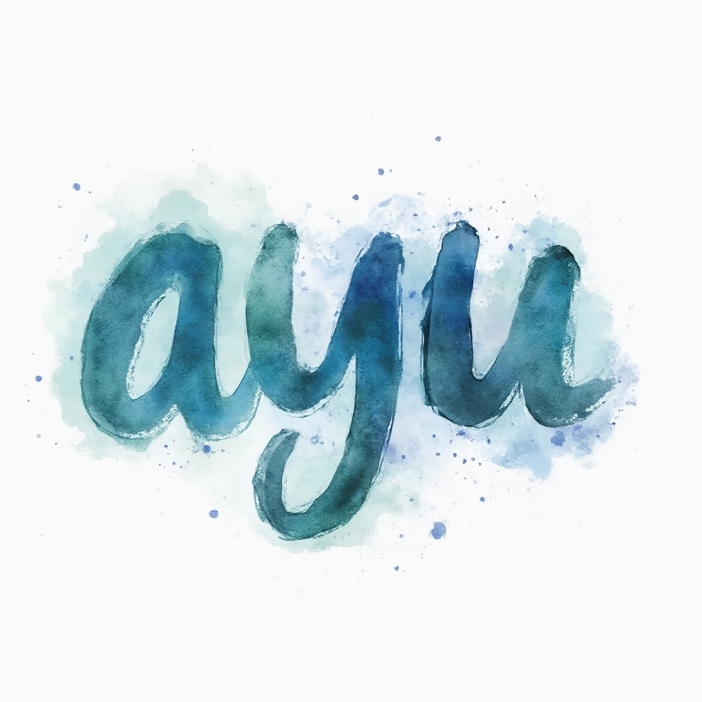 Watercolor splash tattoo concept where the name ayu is formed from colorful brushstroke shapes on a white background.