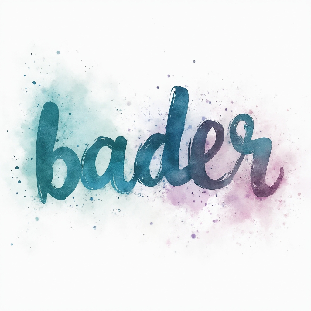 Watercolor splash tattoo concept of the name bader on a white background.