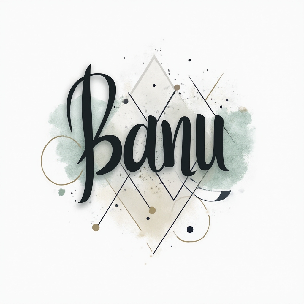 Abstract geometric tattoo design of the name banu on a white background