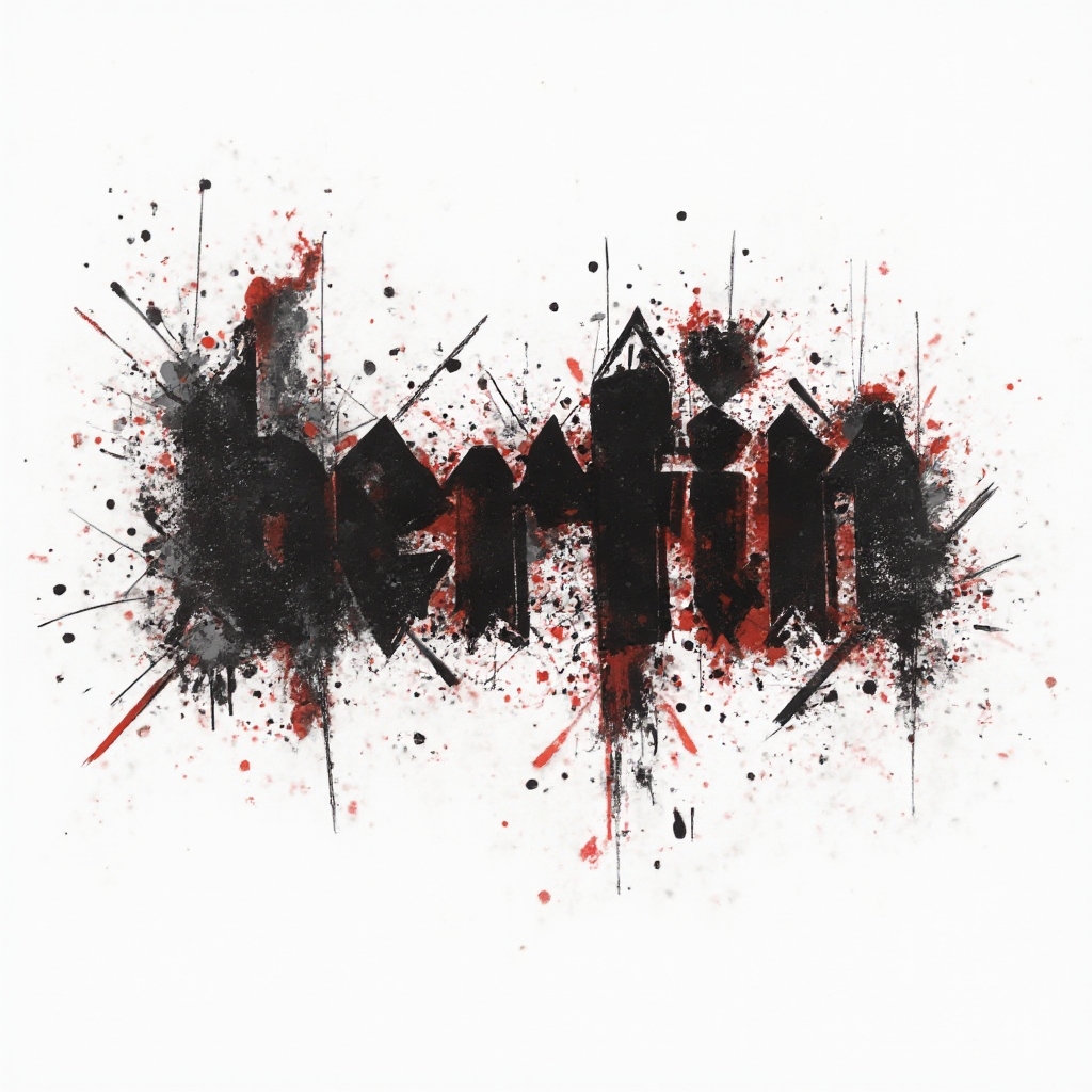 Trash Polka tattoo concept of the name berfin with bold black and red abstract lettering on a white background.