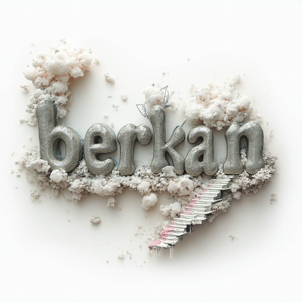 Surrealism-inspired tattoo concept of the name berkan built from impossible, dreamlike letter structures on a white background.