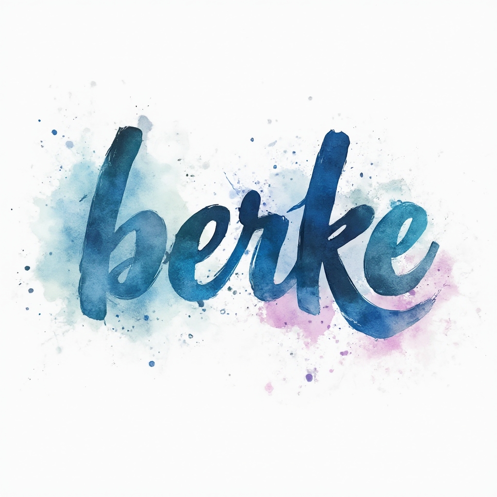 Watercolor-style tattoo concept with the name berke in flowing colorful script on a white background