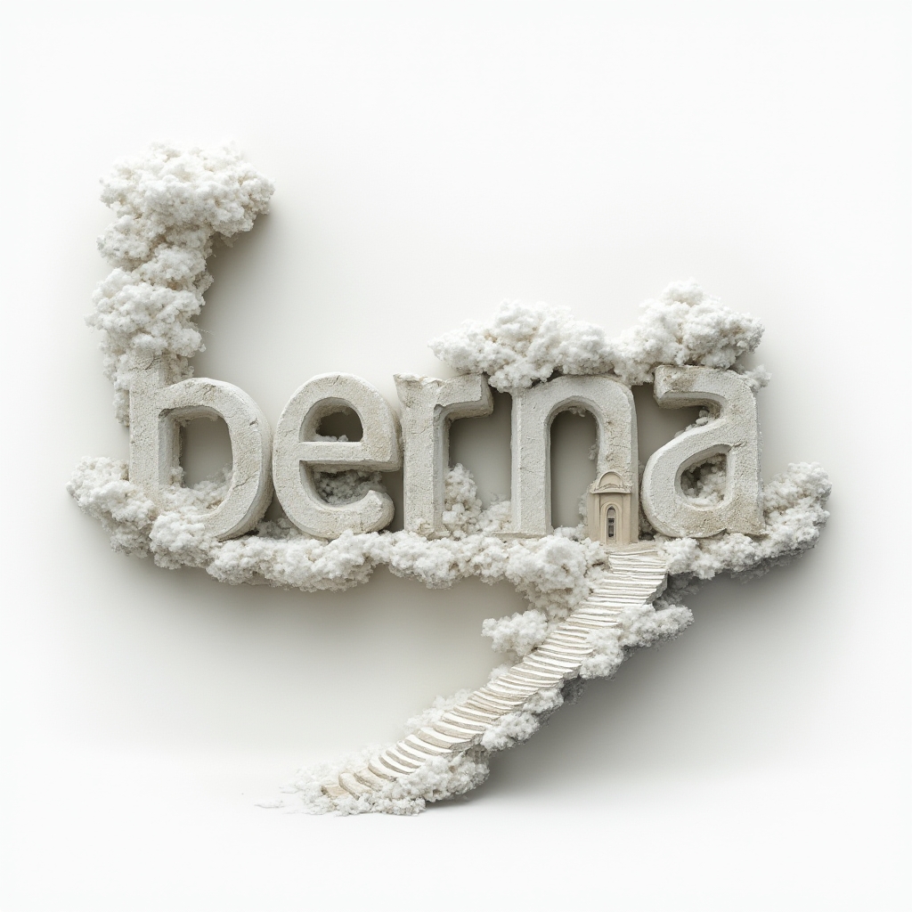 Surreal dreamlike architectural lettering forming the name berna on a white background