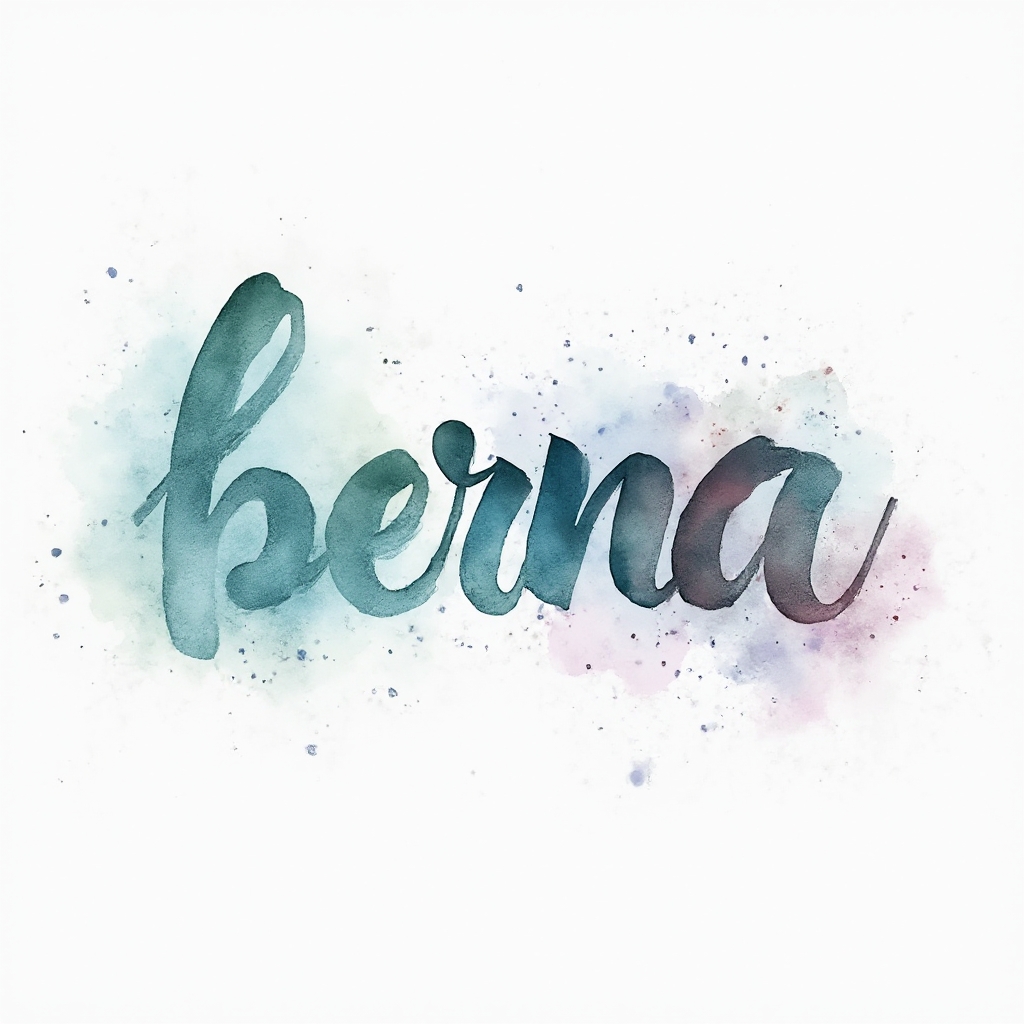 Watercolor-style artistic lettering of the name berna with colorful ink splashes on a white background