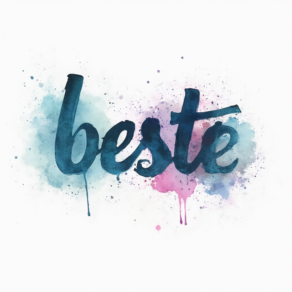 Watercolor tattoo concept where the name beste is formed by flowing colorful brushstrokes on a white background.