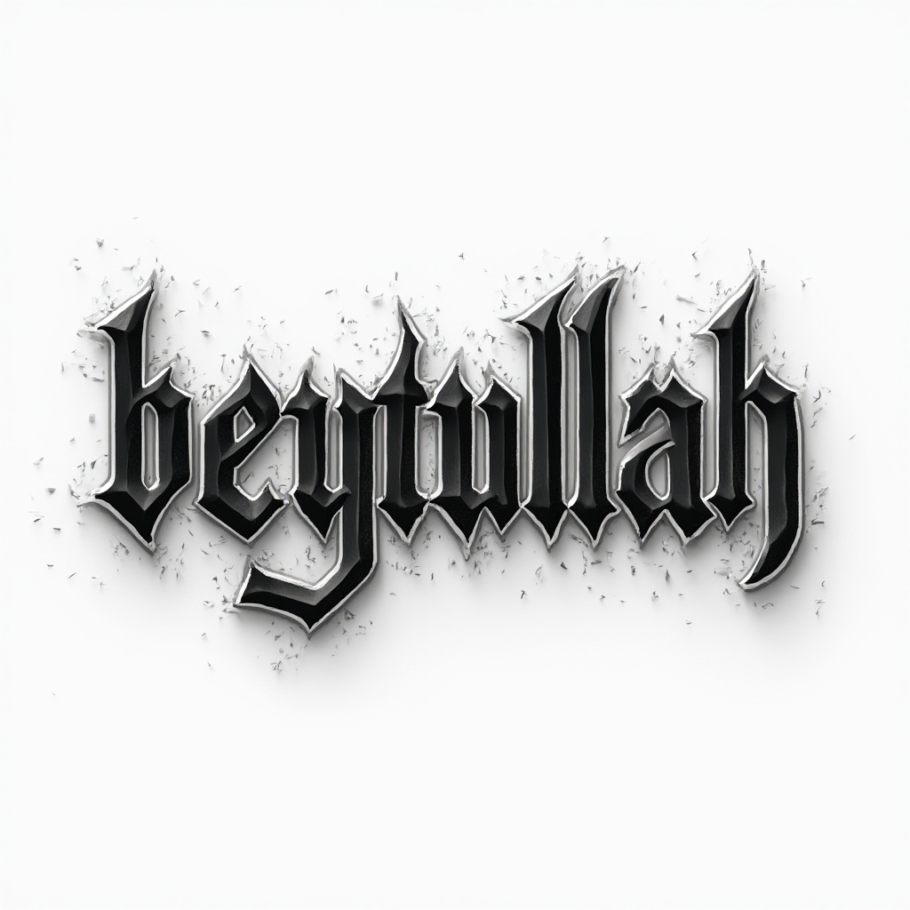 Dimensional angular tattoo lettering design turning the name beytullah into sharp 3D forms on white background