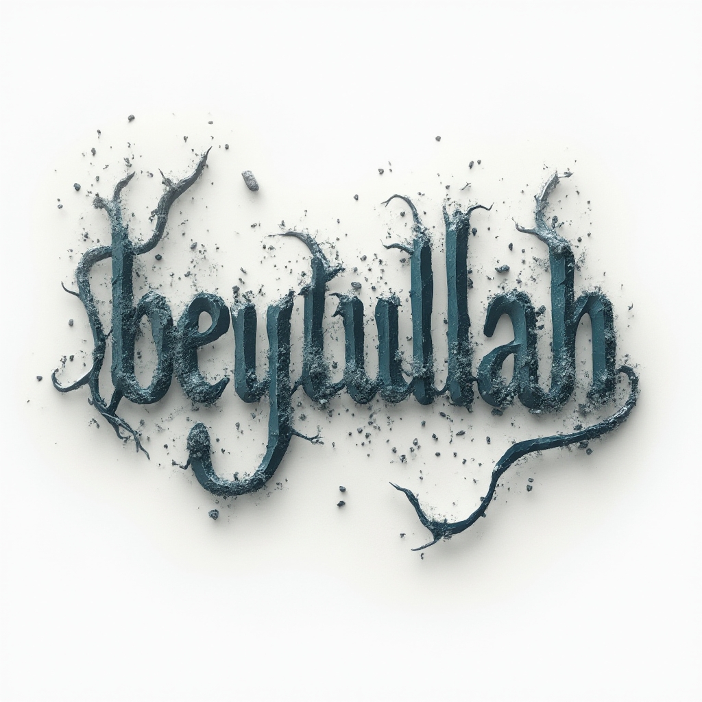 Surreal abstract dreamscape tattoo design integrating the name beytullah into floating sculptural letters on white