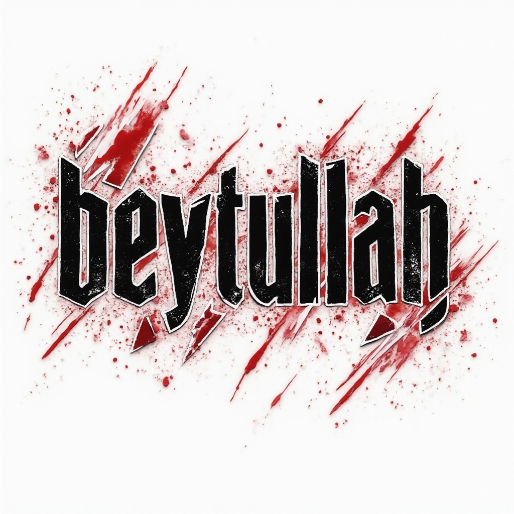 Trash Polka tattoo artwork showing the name beytullah as bold black and red fragmented lettering on white
