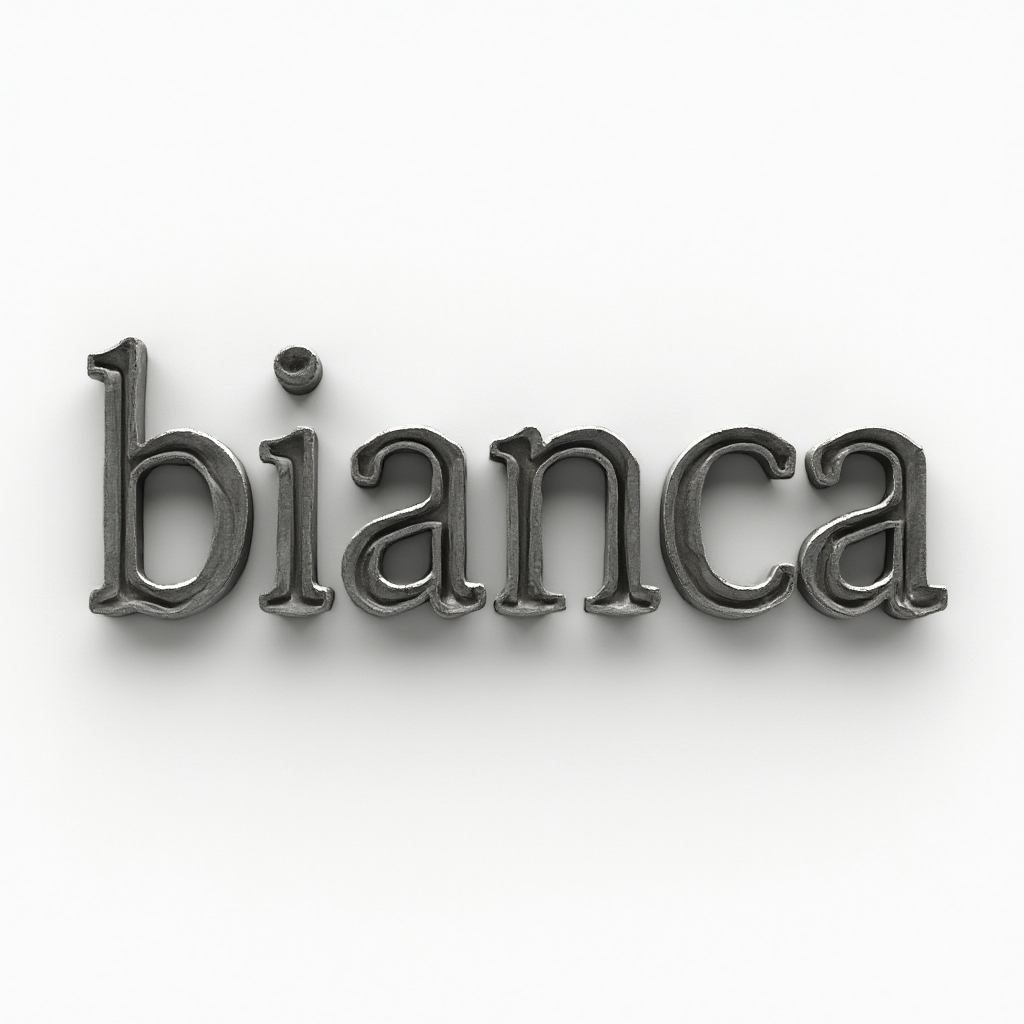 Realistic three-dimensional carved-style lettering of the name bianca hovering above a white background.