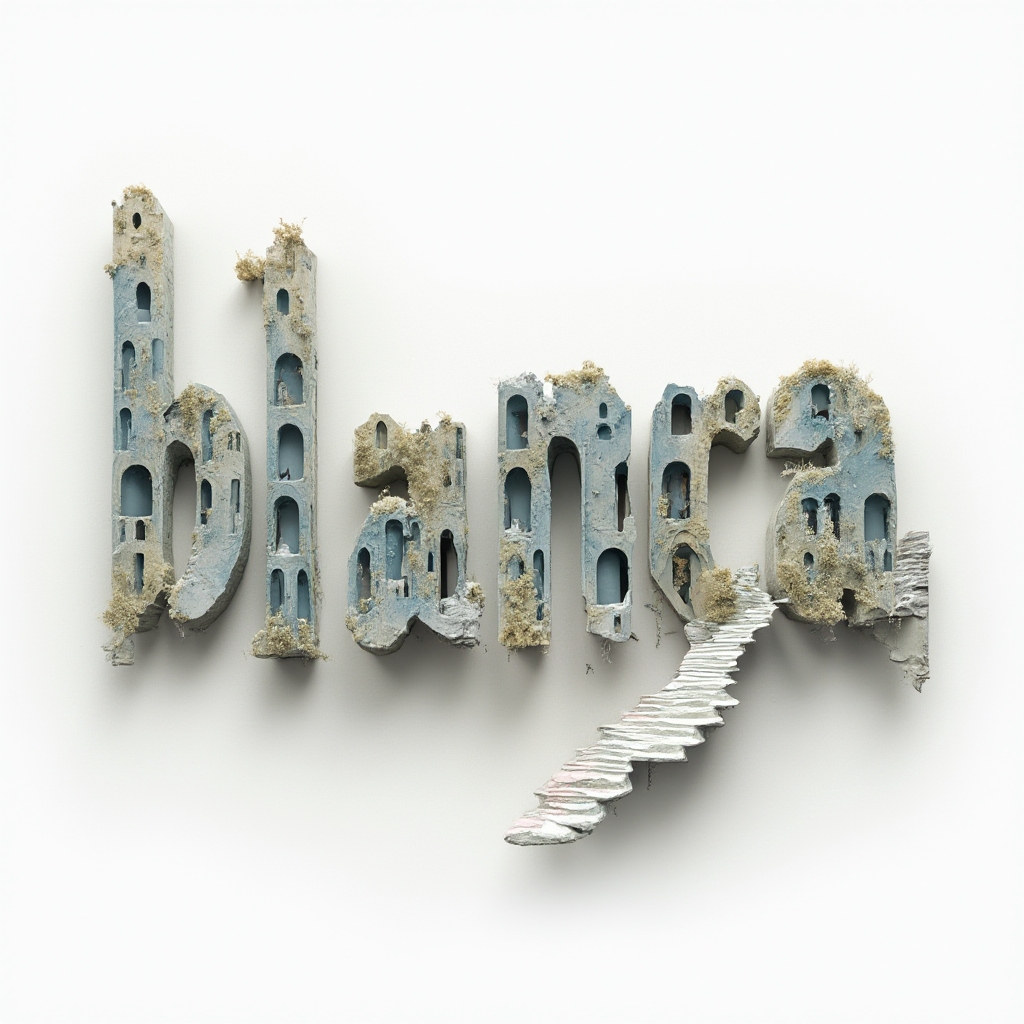 Surrealist tattoo design where the name bianca appears as impossible, melting architectural letters floating on white.