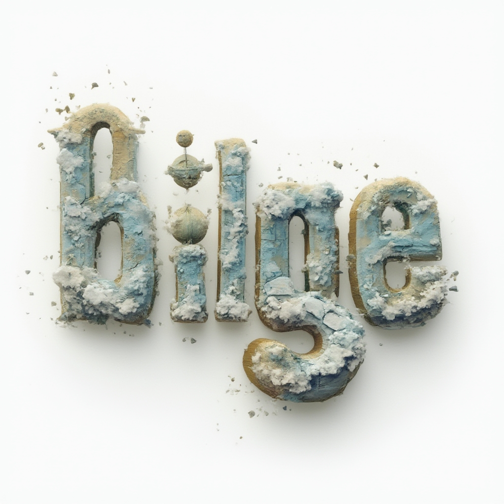 Surreal tattoo concept turning the name bilge into floating, impossible architectural letters on a white background.