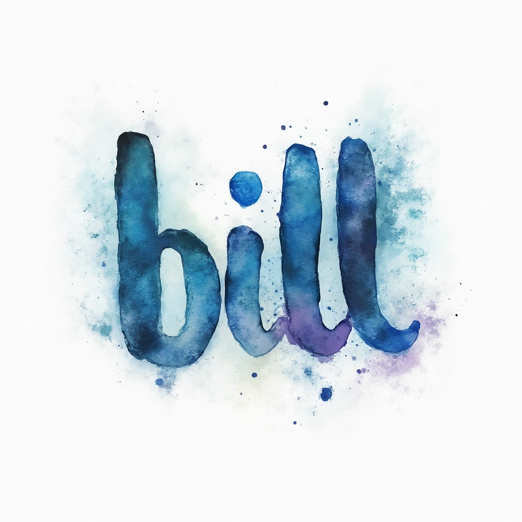 Watercolor tattoo concept of the name bill formed from flowing ink strokes on a white background