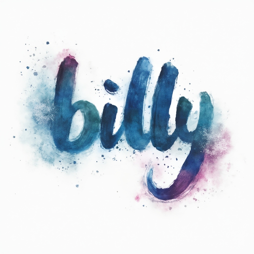 Watercolor-style tattoo concept where the name billy is painted as flowing multicolor brushstroke letters on a white background