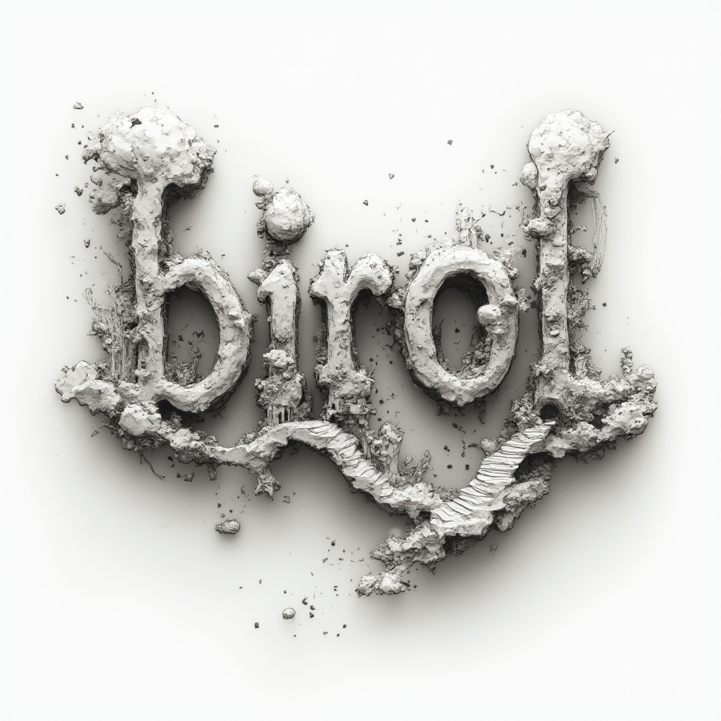Surreal tattoo concept where the name birol is formed from dreamlike floating structures on a white background.