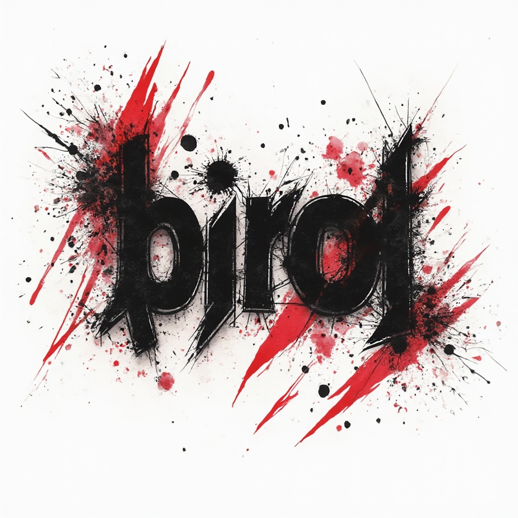 Trash Polka style tattoo design of the name birol in black and red graphic elements on a white background.