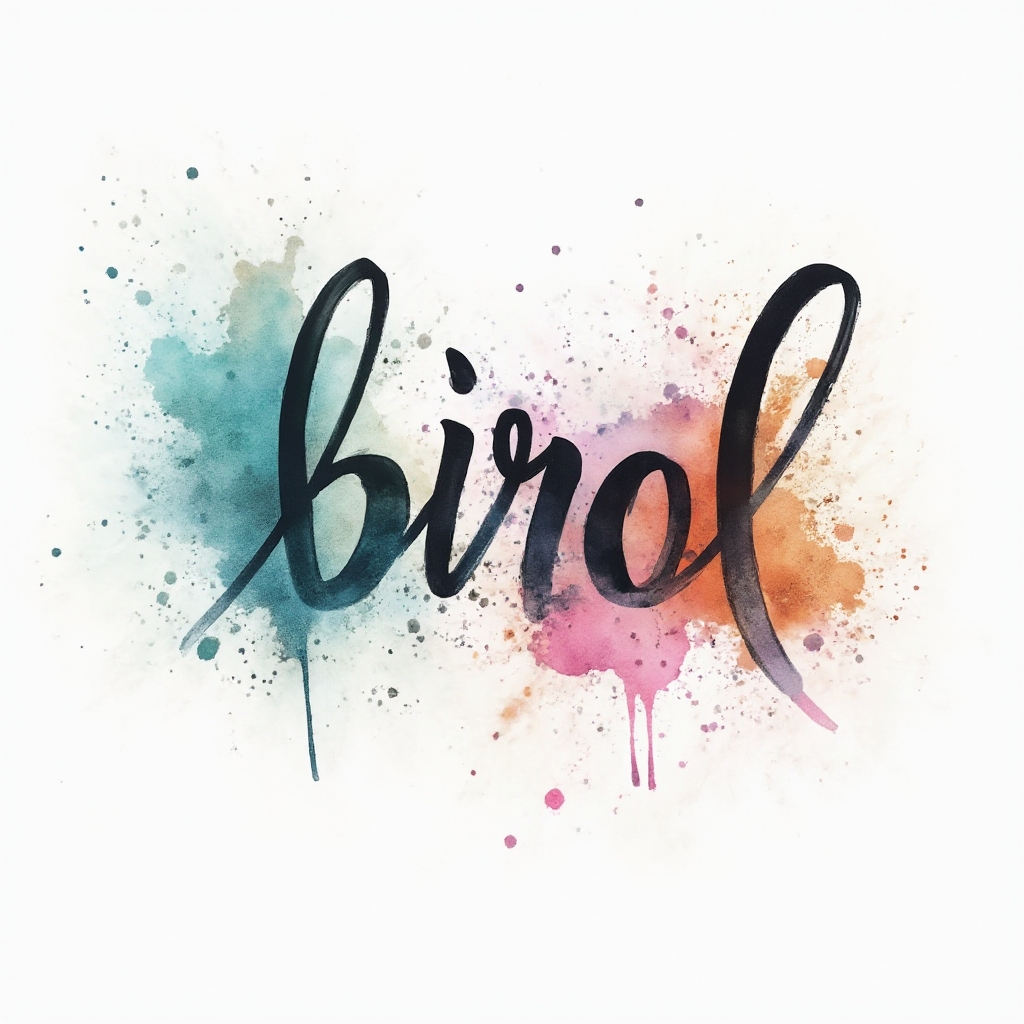 Watercolor style tattoo concept of the name birol with colorful paint splashes on a white background.