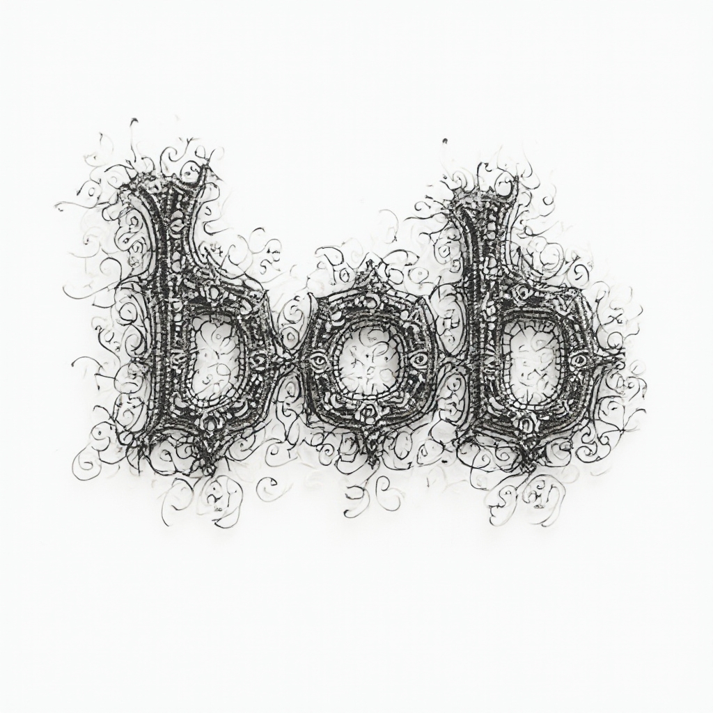 Abstract flowing tattoo concept where the name bob is woven from intricate ornamental patterns on a white background.