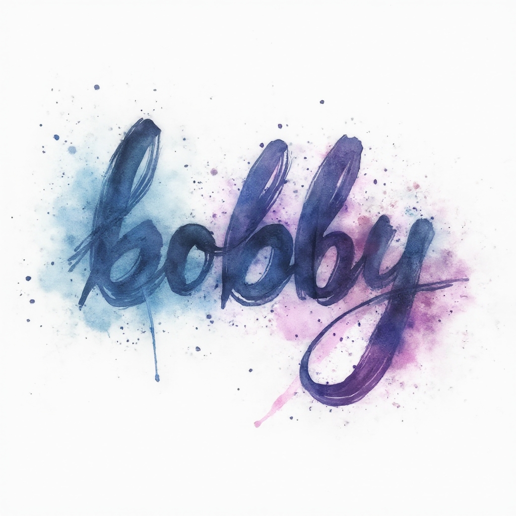watercolor splash tattoo concept with the name bobby formed from colorful paint strokes on white background