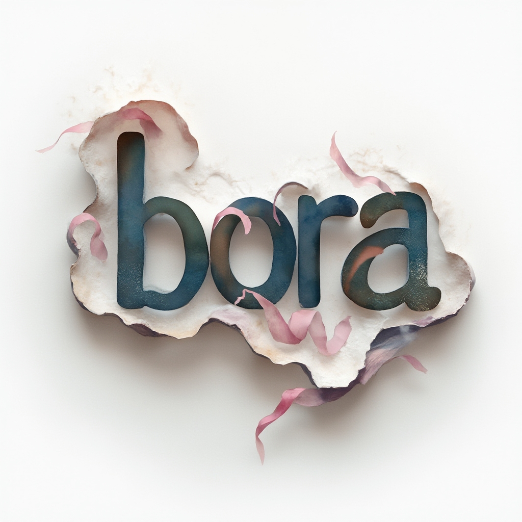 Surreal abstract tattoo concept where the name bora is formed by floating, warped structures on a white background.