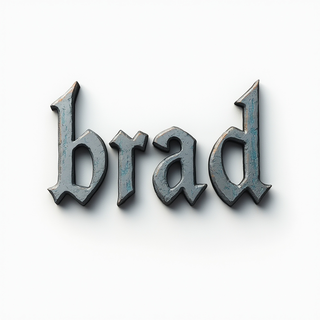 Dimensional tattoo concept where the name brad appears as raised, sculpted letters casting shadows on a white background.