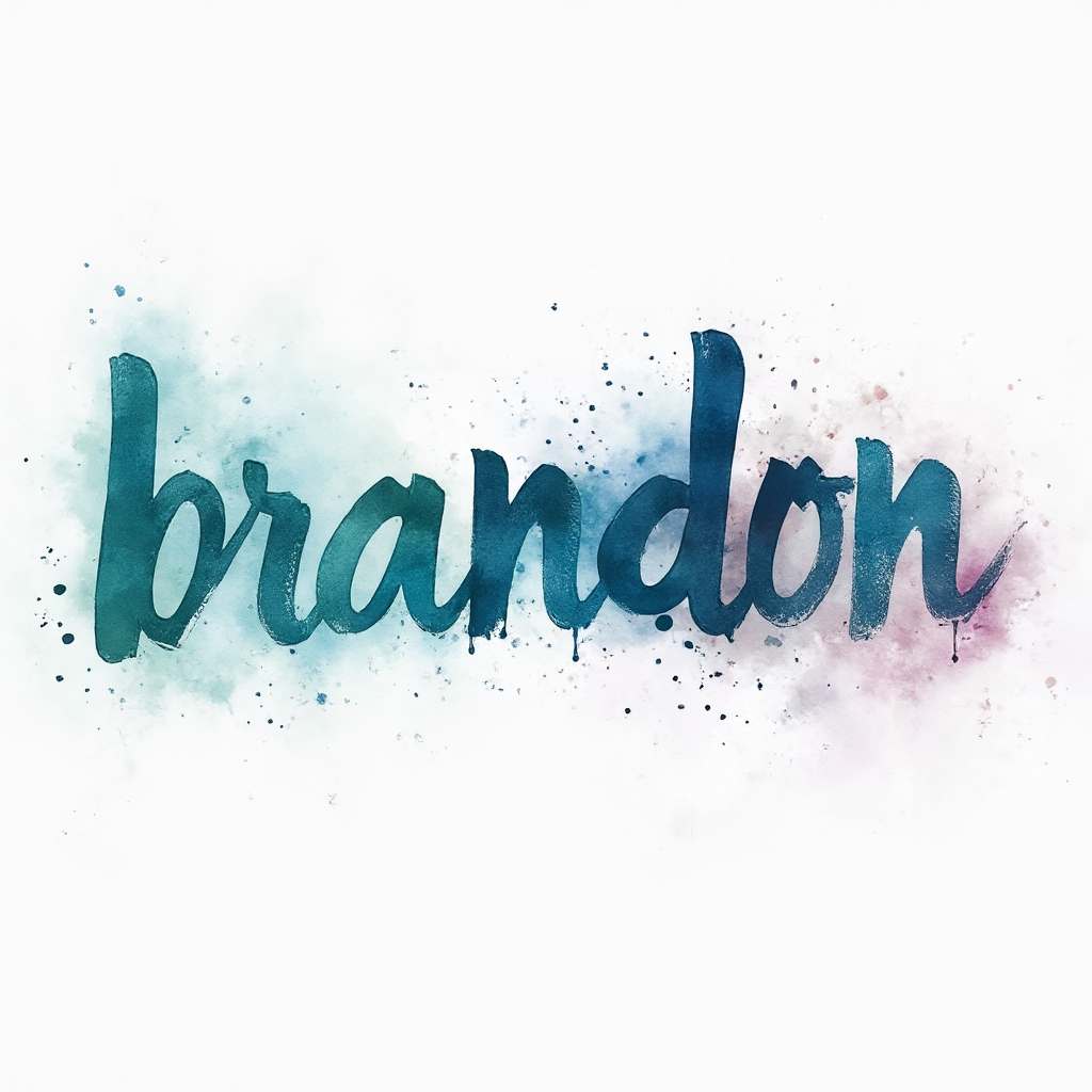 Watercolor splash-style tattoo concept where the name brandon is formed by colorful paint-like letters on a white background.