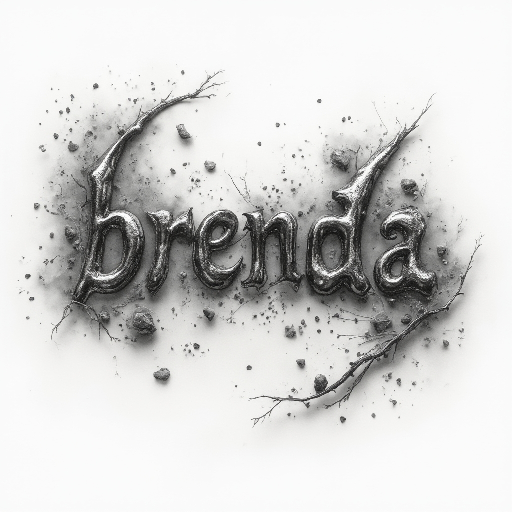 surrealist tattoo concept where the name brenda appears as dreamlike distorted letters floating on a white background
