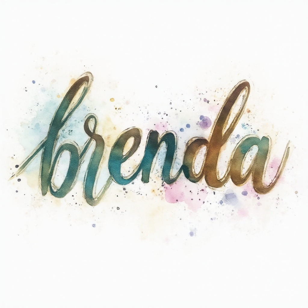 watercolor-style tattoo concept where the name brenda is formed from colorful paint splashes on a white background