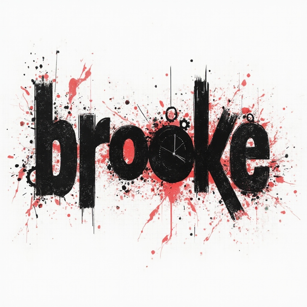 Trash Polka-inspired tattoo concept where bold black and red graphic shapes form the name brooke on a white background.
