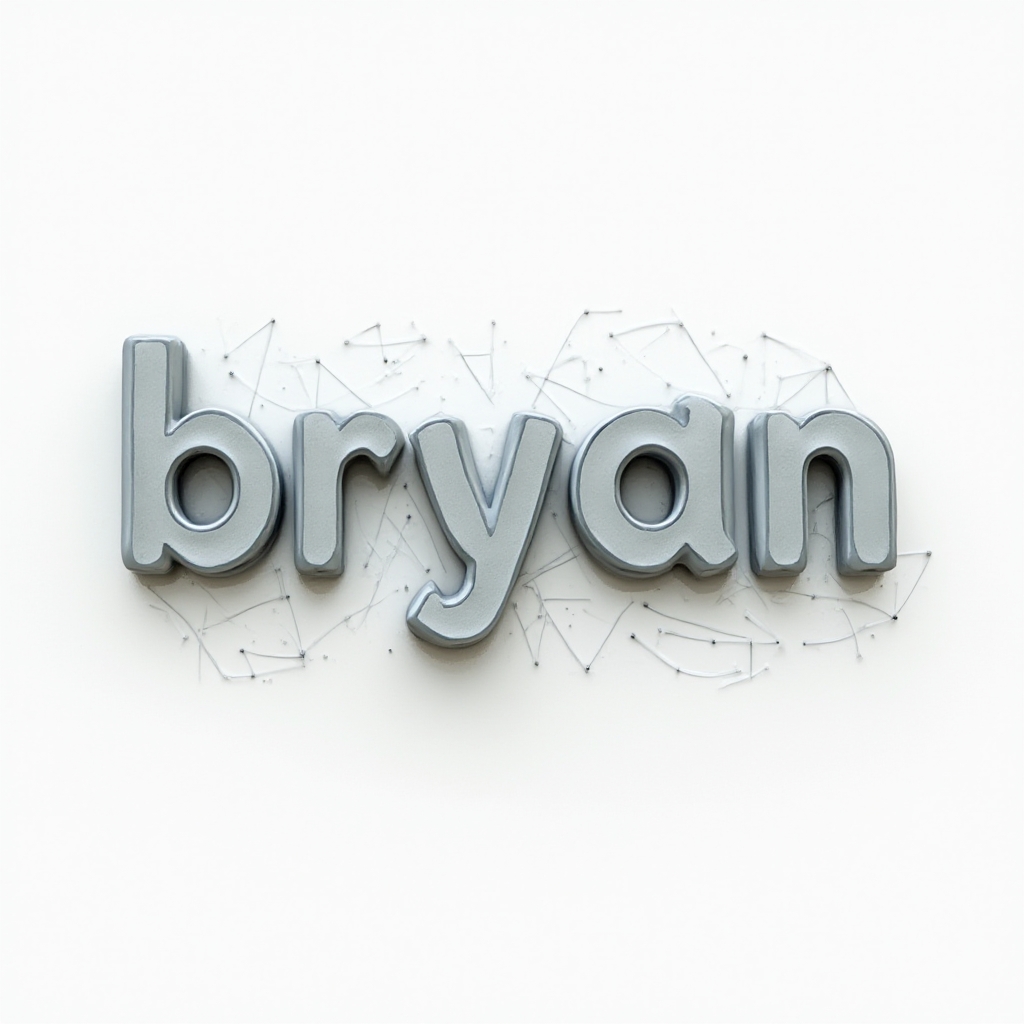 Abstract dimensional lettering of the name bryan with sleek interlocking forms on a white background