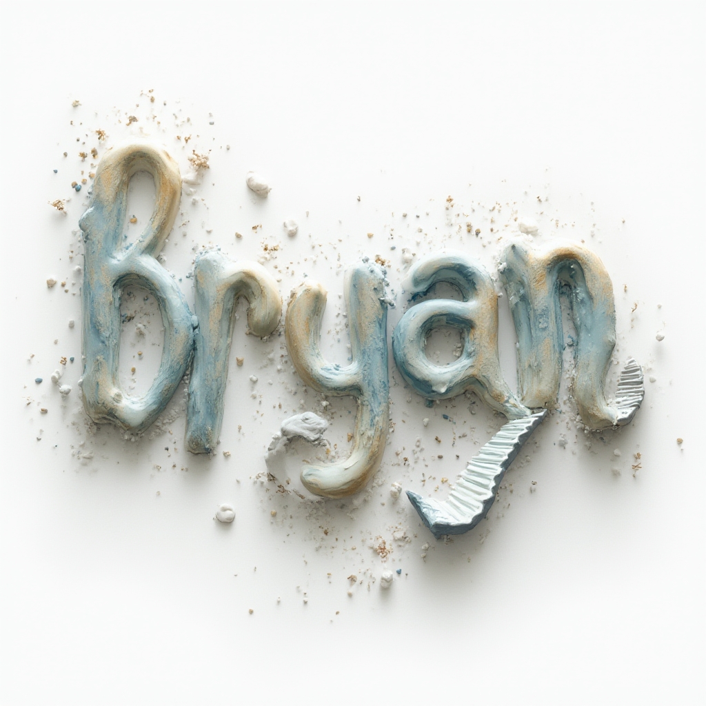 Surreal dreamlike lettering of the name bryan with melting, twisting forms on a white background