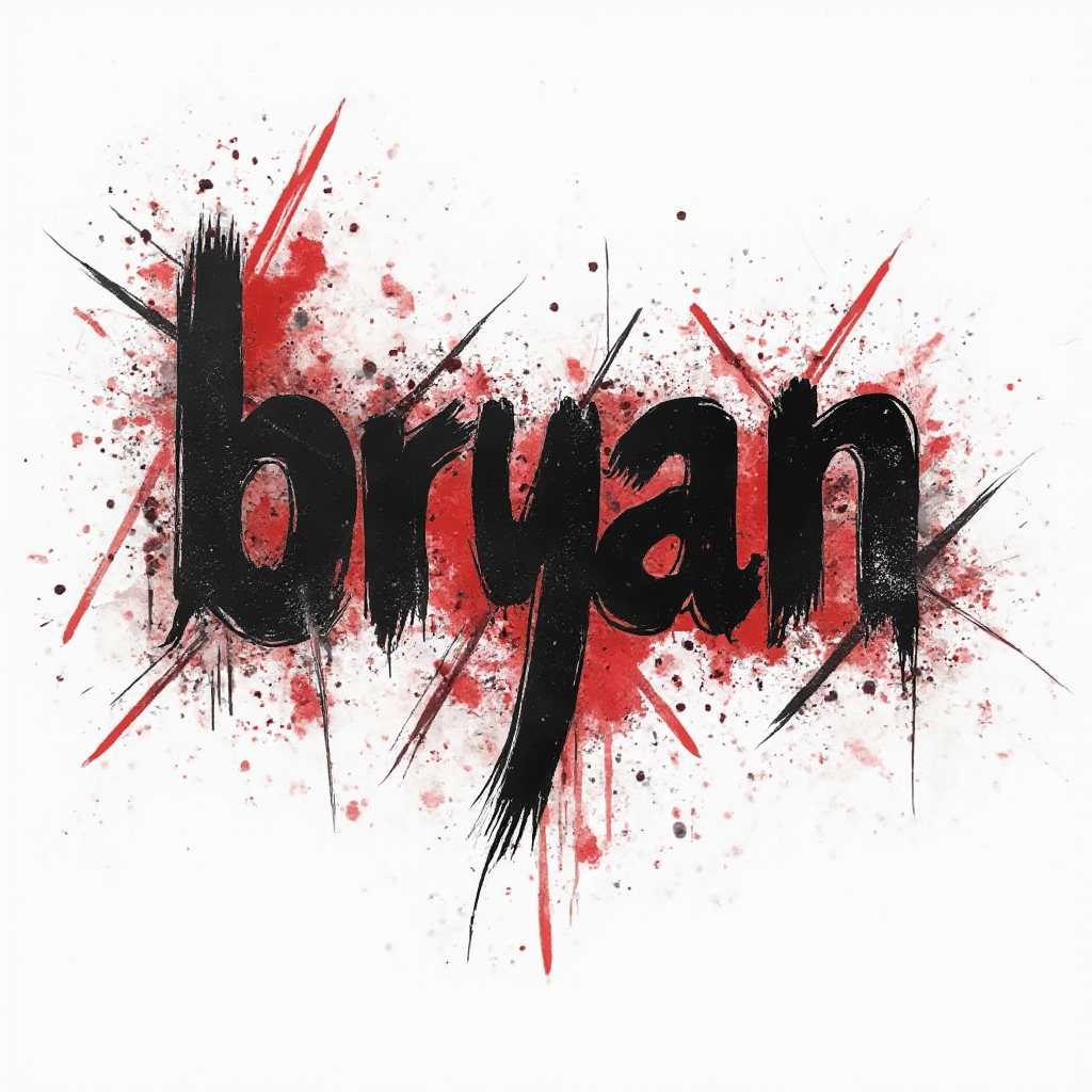 Bold black and red Trash Polka-style lettering of the name bryan on a white background