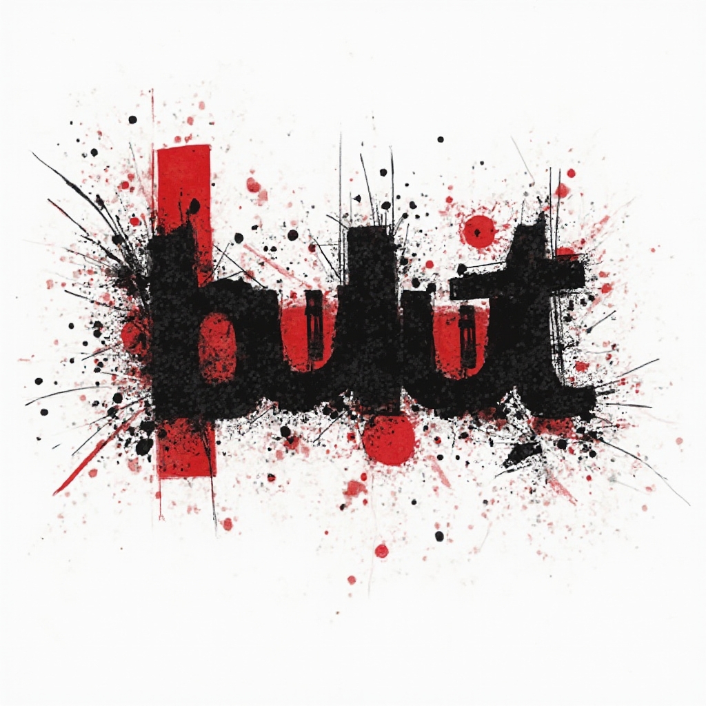 Trash Polka tattoo design where the name bulut is formed from black brush strokes and red geometric fragments on a white background.