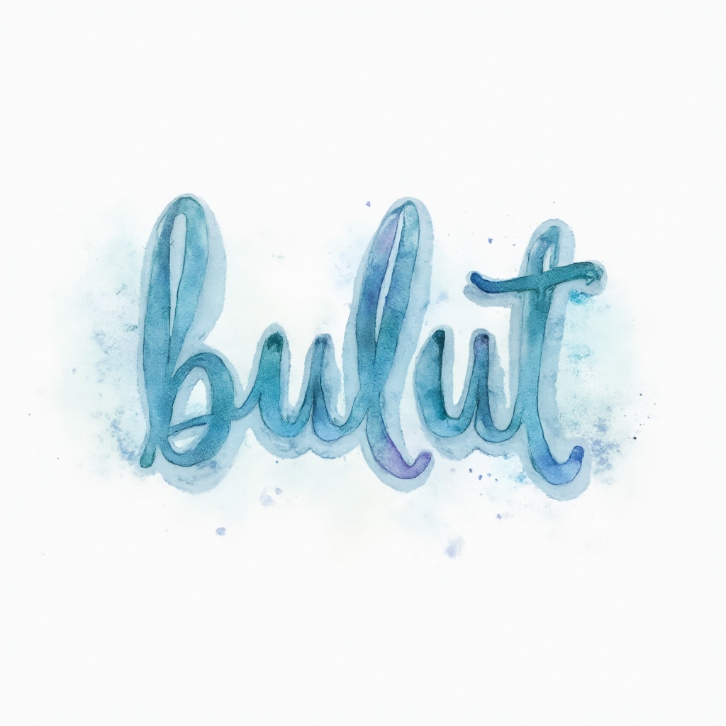 Watercolor splash tattoo design where the name bulut is formed with fluid blue and lavender ink on a white background.