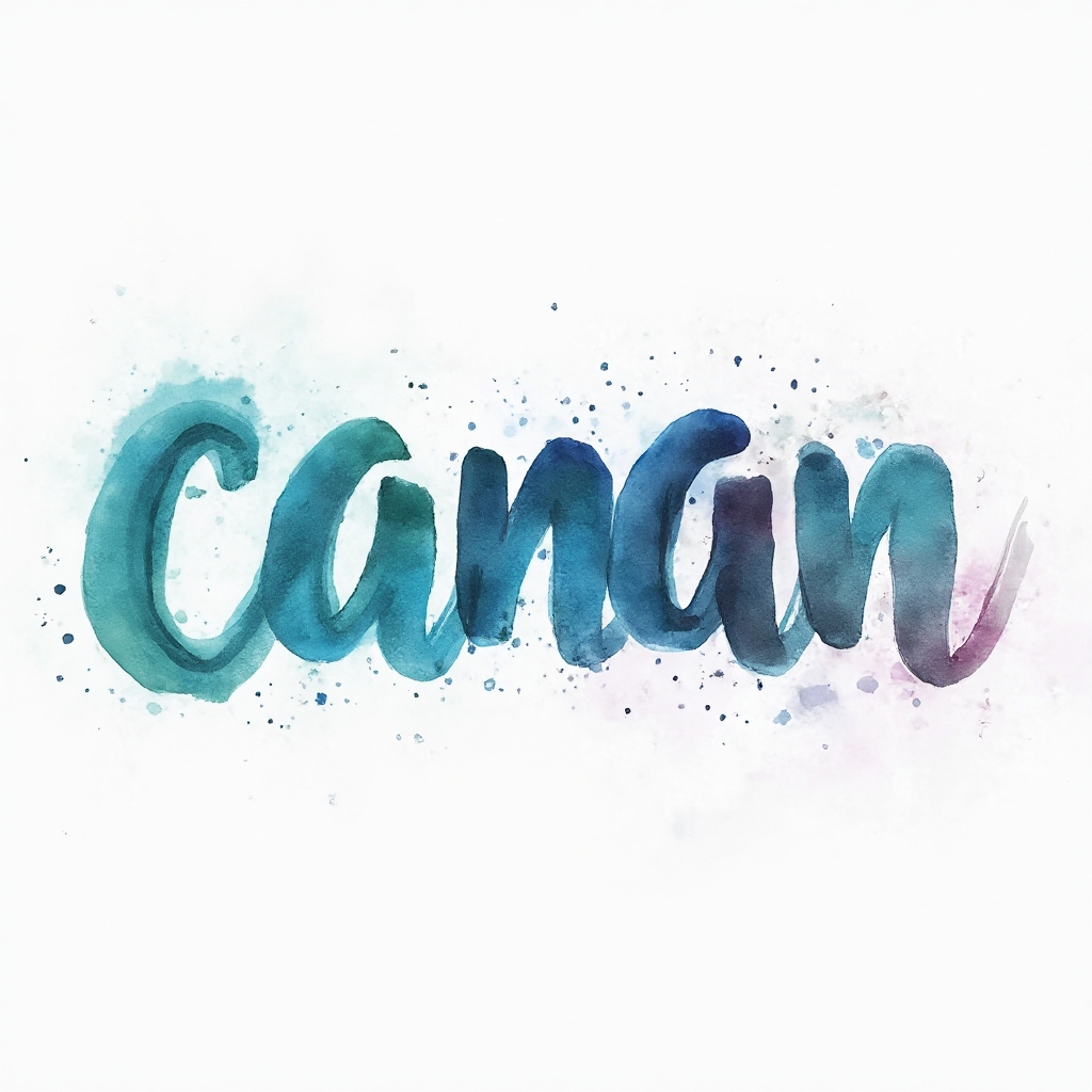 Watercolor-style tattoo concept where the name canan is formed by colorful ink-like shapes on a white background