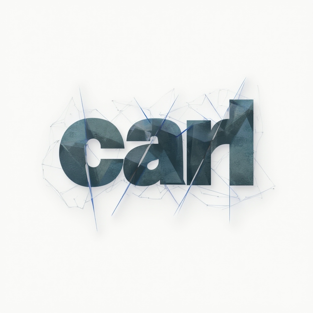 Abstract geometric tattoo concept where the name carl is built from sharp angular letterforms and clean lines on a white background