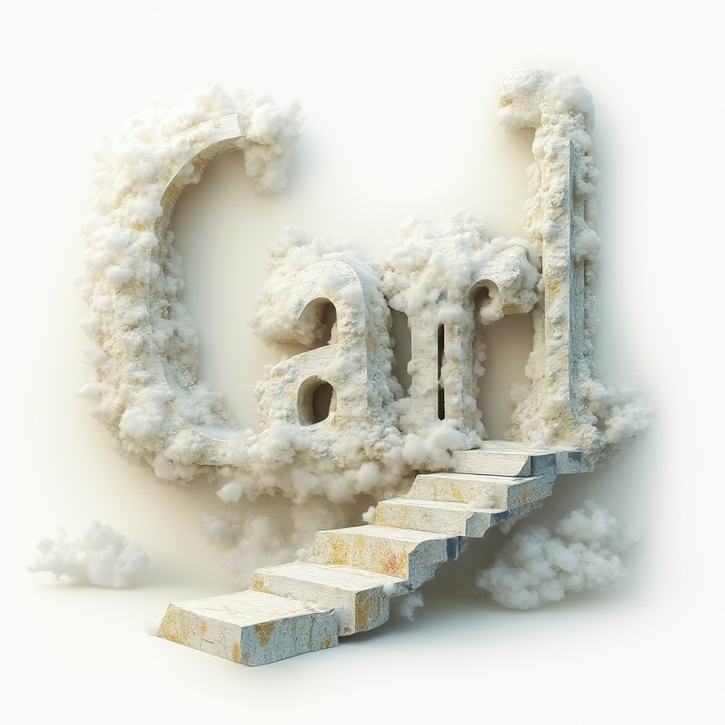 Surreal tattoo concept where the name carl is formed from dreamlike, impossible architectural shapes on a white background